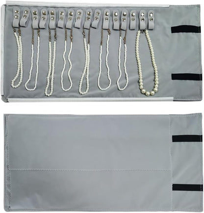 Velet Travel Jewelry Case Roll Bag Organizer for Necklace Bracelet Black Gray Velvet (Black Gray)