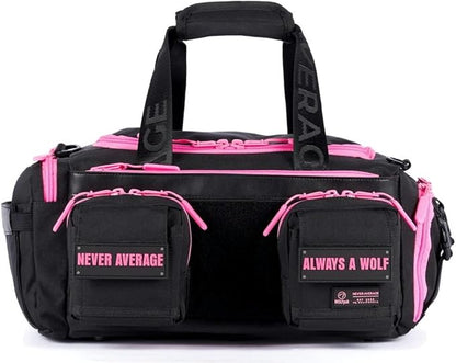 WOLFpak 20L Mini Duffle Bag for Gym & Travel | Waterproof Carry-On Weekender Bag with Shoe Compartment, Hard Bottom, and Tactical Molle System (Neon Pink)