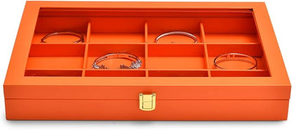 Oirlv Premium Leather Jewelry Organizer Tray with Acrylic Lid Bracelet Bangle Necklace Display Case Drawer Insert 12 Gird Jewelry Case
