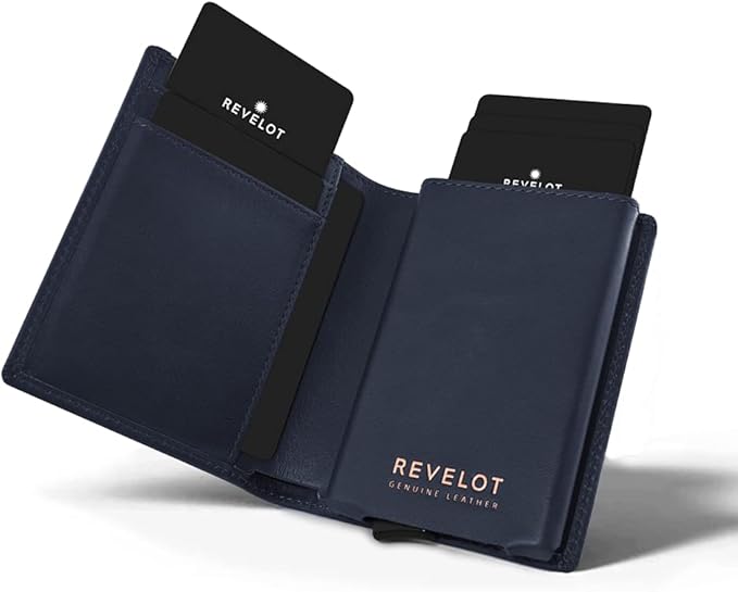 Revelot BiFold Cardholder Wallet/Genuine Leather with RFID Blocking / W1 (Blue Nappa)