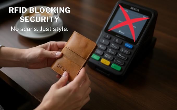 Mens Wallet, Premium Leather Slim Wallet, RFID Blocking Pop-Up Card Holder, Extra Credit Card Slots, Cash Slot, Magnetic Closure, Christmas Gift Ready Gift Box Included