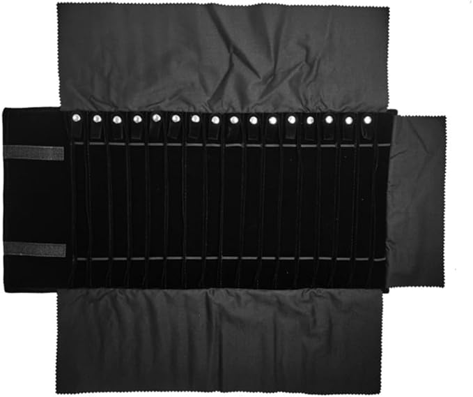 Portable Jewelry Roll Untangled Secure Necklace Travel Storage Bag Displays Holder 16 Chain (Black Diamond)
