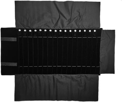Portable Jewelry Roll Untangled Secure Necklace Travel Storage Bag Displays Holder 16 Chain (Black Diamond)