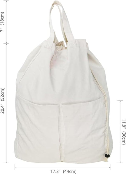 Pack of 2, 100% Breathable Cotton Canvas Laundry Backpack with Drawstring Closure, Laundry Bags with Shoulder Straps & 2 Handles, Washable in Machine & Dryer