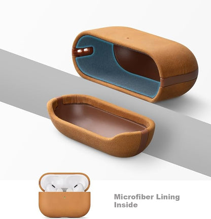 LOPIE Case for AirPods Pro 2nd Generation - Handmade AirPods Pro 2 Case Cover - Made of Crazy Horse Leather - Protective Hard Shell Cover Compatible with Wireless Charging - Vintage Style - Brown