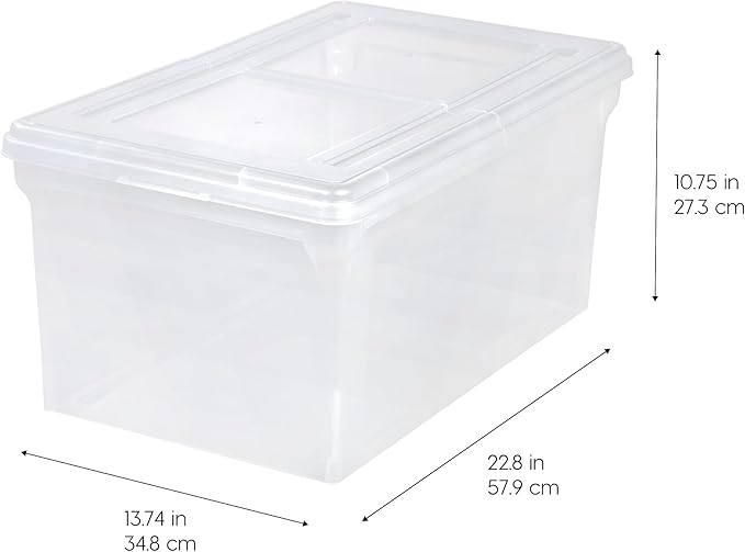 IRIS USA File Box File Organizer w/ Hinged Split Latching Lid for Letter/Legal File, Water Resistant Document Box, BPA-Free, Plastic Storage Bin Tote Organizer, Stackable, Nestable, Clear 44 Qt. 5Pack