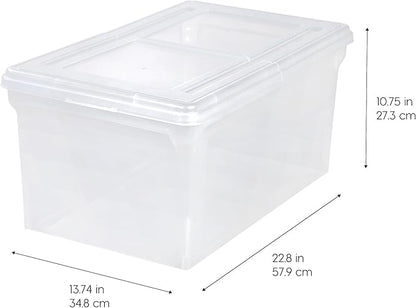 IRIS USA File Box File Organizer w/ Hinged Split Latching Lid for Letter/Legal File, Water Resistant Document Box, BPA-Free, Plastic Storage Bin Tote Organizer, Stackable, Nestable, Clear 44 Qt. 5Pack