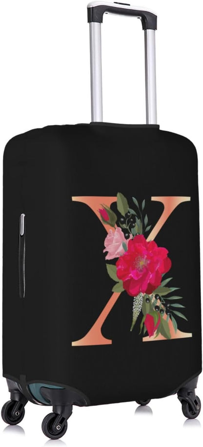 Floral Letter X Travel Luggage Cover Spandex Suitcase Protector Elastic Washable Stretch Suitcase Cover,Size M(Fit 22-24inch Suitcase)