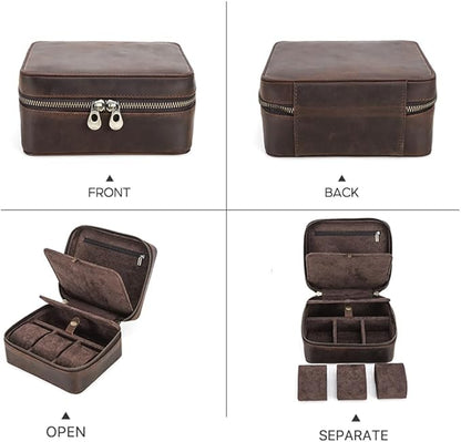 CONTACTS Watch Case Travel Sunglasses Holder for Men Full Grain Leather Jewelry Organizer for 3 Watches and Watch Straps or 1 Sunglasses