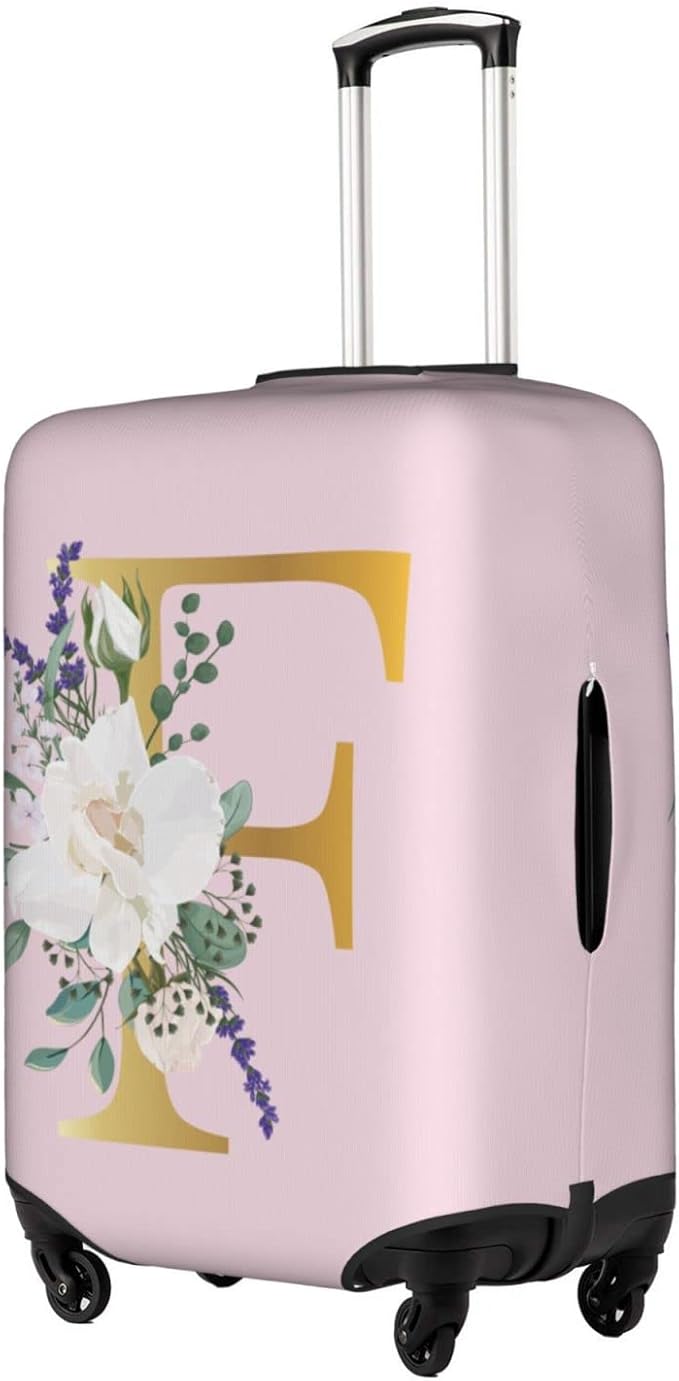 Flower Lette F Pink Luggage Cover Elastic Washable Stretch Suitcase Protector Anti-Scratch Travel Suitcase Cover for Kid and Adult S (18-21 inch suitcase)