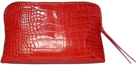 Crimson Rêve Crocodile Cosmetic Bag – Elegant Red Makeup Organizer with Vegan Premium Crocodile Texture, Travel-Ready, Spacious Design