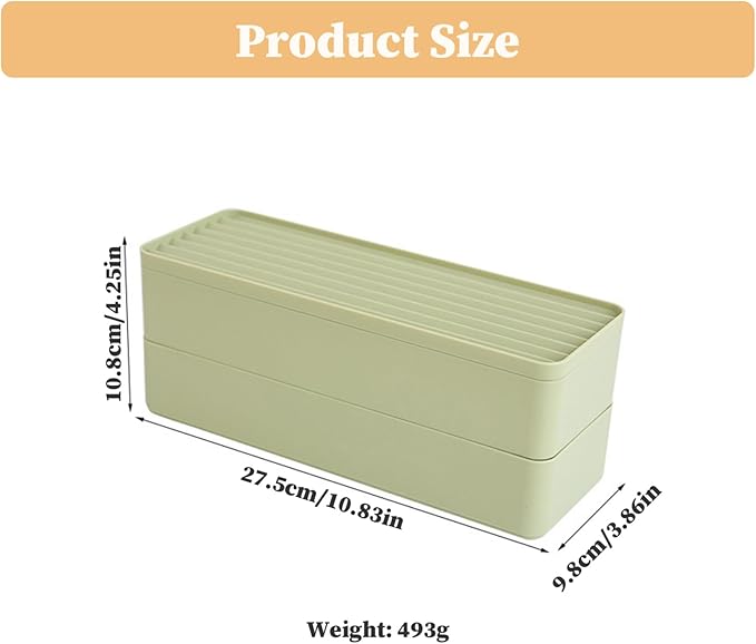 Cable Tidy Box Dual Layer Cord Organizer 14 Compartment Storage with Lid Dustproof Dampproof Stackable Charging Organizer