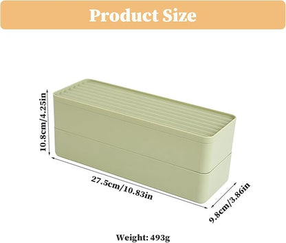 Cable Tidy Box Dual Layer Cord Organizer 14 Compartment Storage with Lid Dustproof Dampproof Stackable Charging Organizer