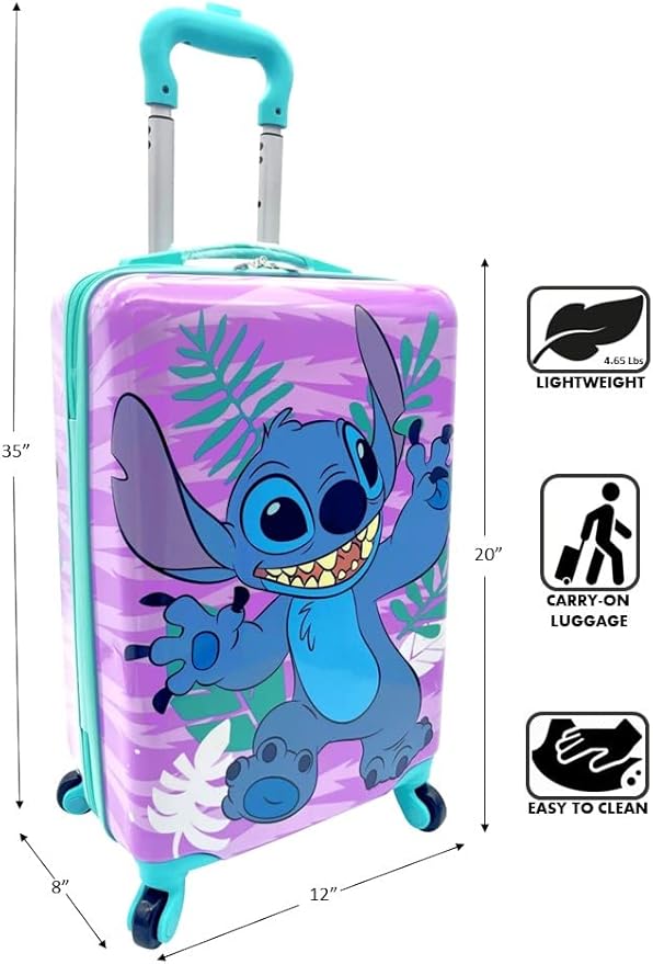 Fast Forward Kids Licensed Hard-Side 20” Spinner Luggage Lightweight Carry-On Suitcase (Stitch)