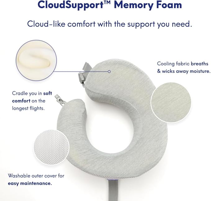 C CUSHION LAB Travel Pillow, Award-Winning Patented Ergonomic Design for Chin & Neck Support Memory Foam Neck Pillow, Compact Airplane Pillow for Traveling, Flight, Car (Gray, Large)