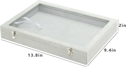 Coward Jewelry Organizer Tray Box, Grey Beige Velvet Blank Display Tray Case with Lid for Storage Necklaces Bracelets Rings Beads and Jewelry Accessories