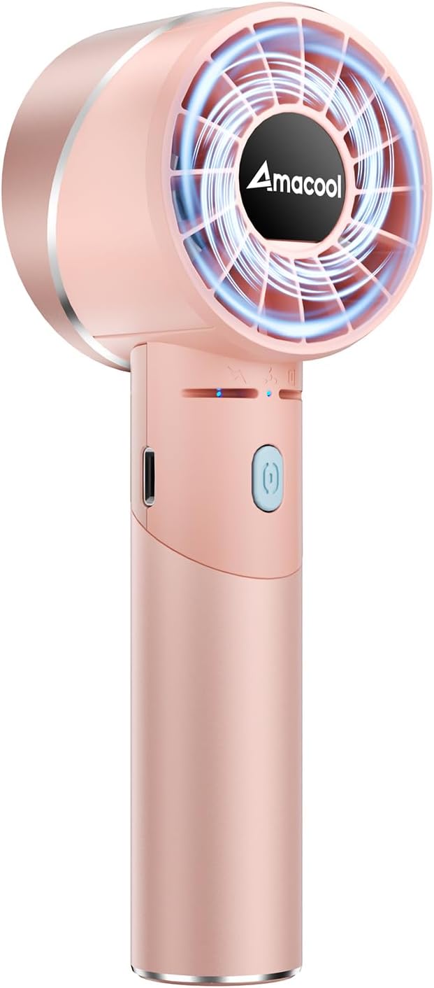 AMACOOL Portable Handheld Turbo Fan, 17Hrs Runtime, 4 Speeds Wind, Cool Metal Body, Rechargeable Battery Personal Fan, Mini Pocket Fans for Girl Woman Man Travel Makeup Camping Outdoor-Pink