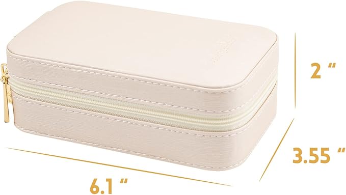 Small Travel Jewelry Organizers Box for women with PU Leather Portable Mini Jewelry Case with compartments for Necklace Rings Earrings,Luxury Giftable boxes. (Pearl White, M)