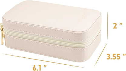 Small Travel Jewelry Organizers Box for women with PU Leather Portable Mini Jewelry Case with compartments for Necklace Rings Earrings,Luxury Giftable boxes. (Pearl White, M)