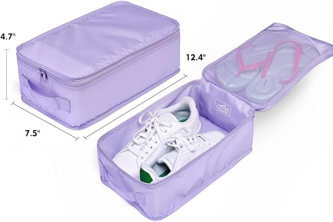 Travel Shoe Bags, Foldable Waterproof Shoe Pouches Organizer-Double Layer (4 Purple Shoe Bags)