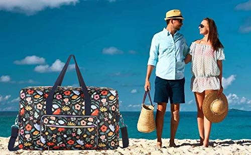 Travel Foldable Waterproof Duffel Bag - Lightweight Carry on Luggage Tote Duffel Bag(Black Floral)