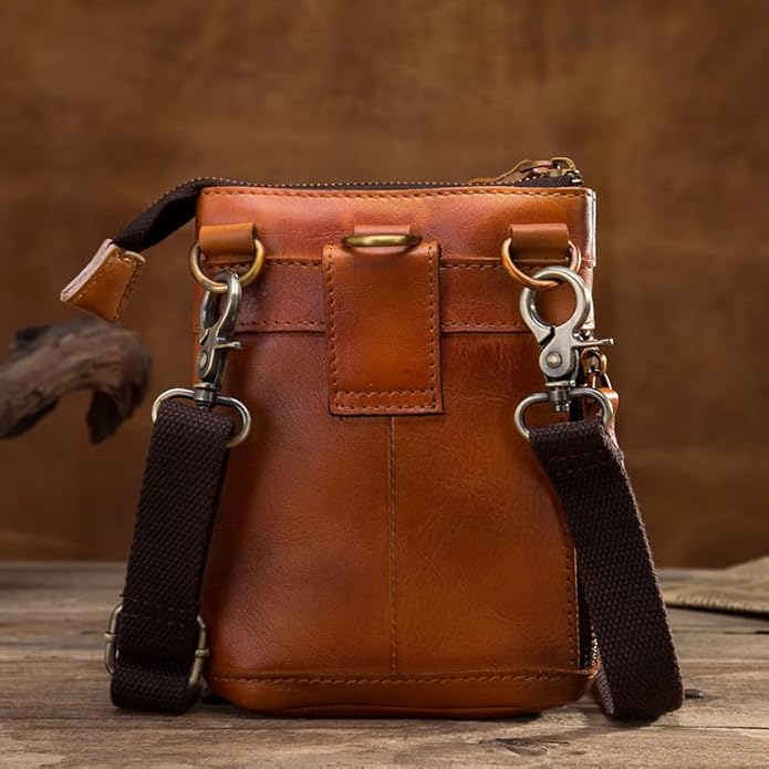 Versatile Cowhide Small Messenger Bag for Men Genuine Leather Waist Pack for Daily Use and Outdoor Activities