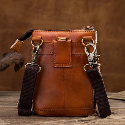 Versatile Cowhide Small Messenger Bag for Men Genuine Leather Waist Pack for Daily Use and Outdoor Activities