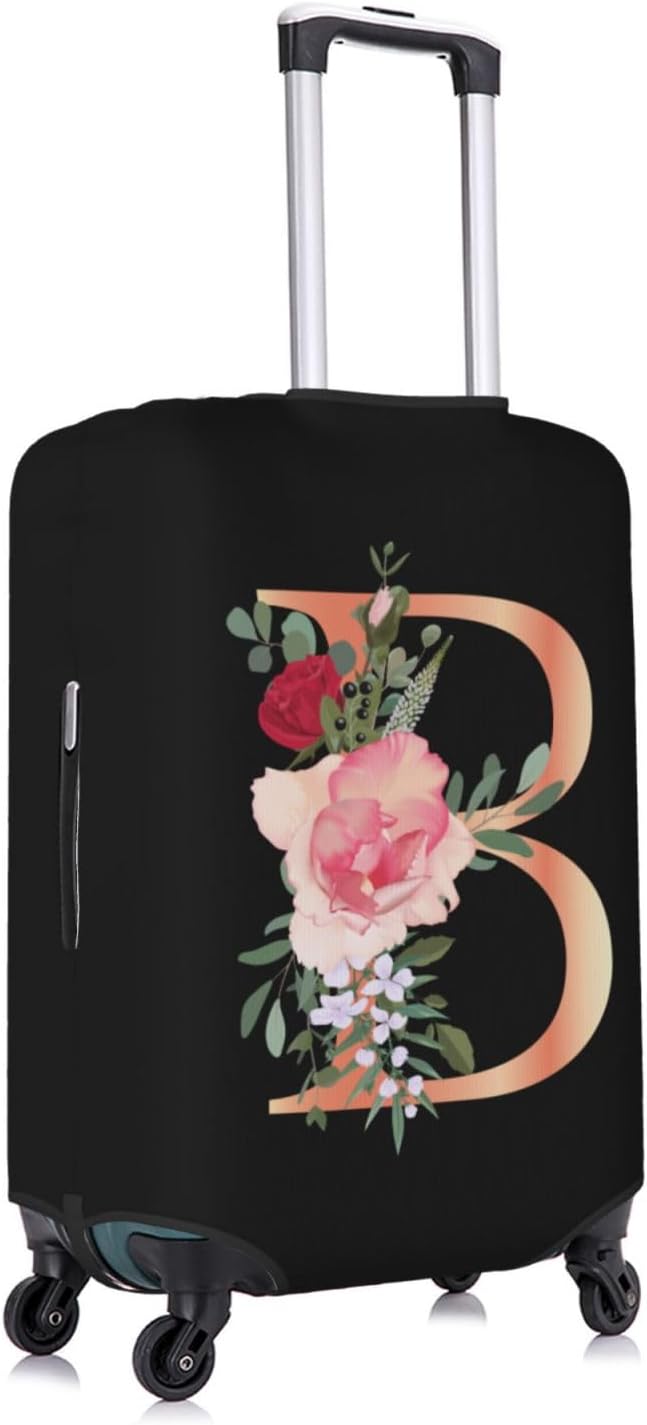 Floral Letter B Travel Luggage Cover Spandex Suitcase Protector Elastic Washable Stretch,Size XL(Fit 29-32inch Suitcase)