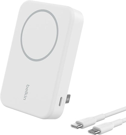 Belkin Portable Charger, Power Bank 10000 mAh w/ Qi2, iPhone Charger - MagSafe Charger w/Built-in Pop-up Kickstand for iPhone 17, Air, Pro, Pro Max, AirPods, Apple Watch, Google Pixel 10, etc - White