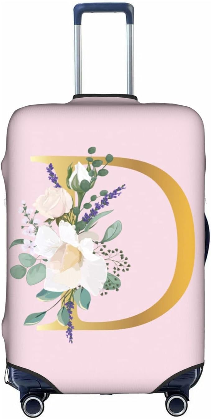 Flower Lette D Pink Luggage Cover Elastic Washable Stretch Suitcase Protector Anti-Scratch Travel Suitcase Cover for Kid and Adult S (18-21 inch suitcase)