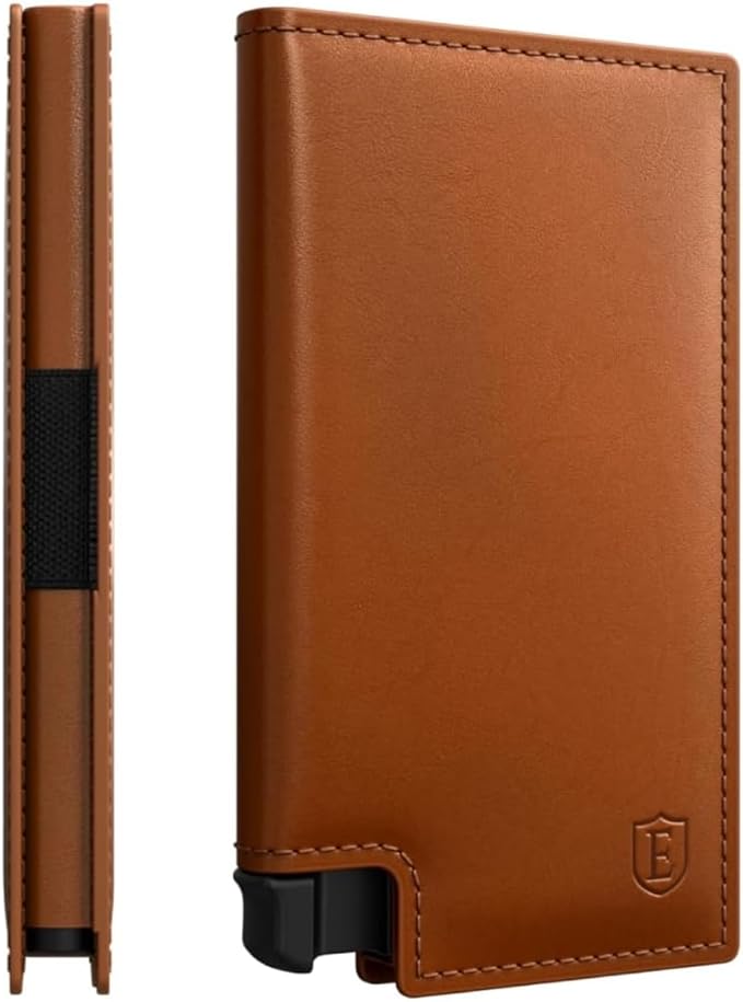 Ekster - Parliament Pop Up Wallet for Men - RFID Blocking Metal Card Holder Wallet with Push Button and Card Ejection - Minimalist Leather Tactical Daily Carry Parliament - Easy Access, Classic Brown