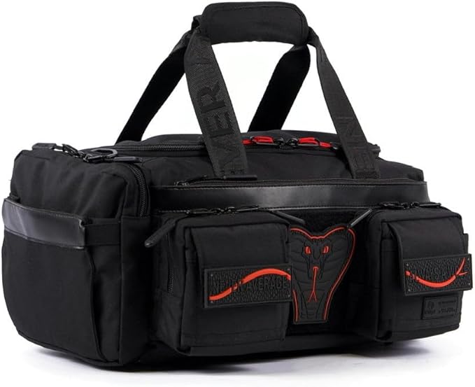 WOLFpak 20L Mini Duffle Bag for Gym & Travel | Waterproof Carry-On Weekender Bag with Shoe Compartment, Hard Bottom, and Tactical Molle System (Red Venom)