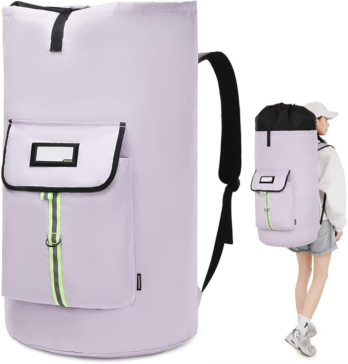 laundry bag backpack,extra-large heavy duty laundry bags,laundry backpack for college students,drawstring closure (Light purple laundry bag backpack)