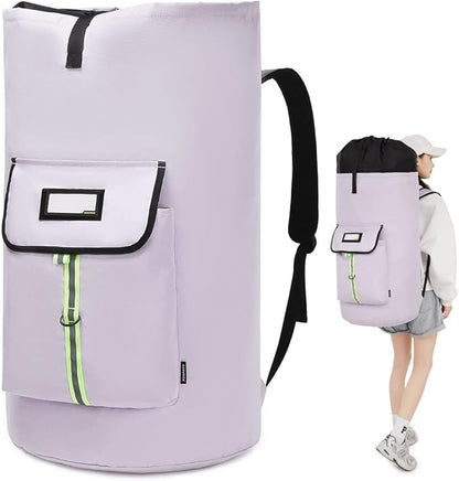 laundry bag backpack,extra-large heavy duty laundry bags,laundry backpack for college students,drawstring closure (Light purple laundry bag backpack)