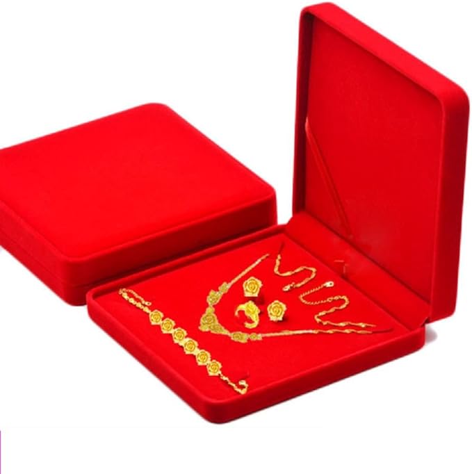 Jewelry Set Velvet Box Necklace Earring Ring Necklace Bracelet Gift Display Case Wedding Jewelry Storage Holder (Red)