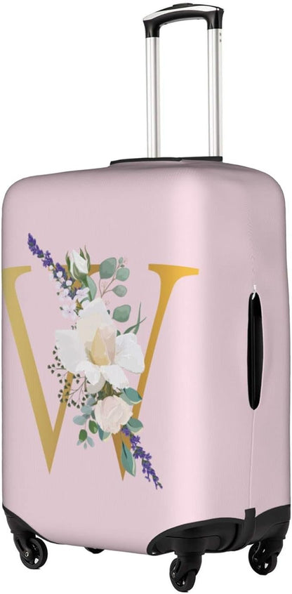Flower Lette W Pink Luggage Cover Elastic Washable Stretch Suitcase Protector Anti-Scratch Travel Suitcase Cover for Kid and Adult L (25-28 inch suitcase)