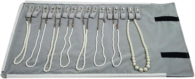 Velet Travel Jewelry Case Roll Bag Organizer for Necklace Bracelet Black Gray Velvet (Black Gray)