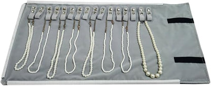 Velet Travel Jewelry Case Roll Bag Organizer for Necklace Bracelet Black Gray Velvet (Black Gray)