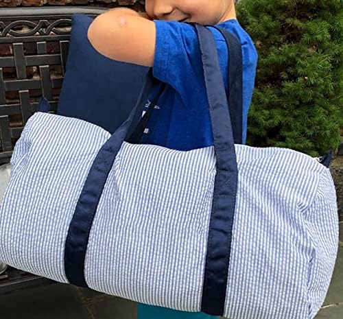 Kids Travel Overnight Bag Seersucker Carry On Lightweight Weekender Duffel Bag for Boys and Girls (Navy) X-large