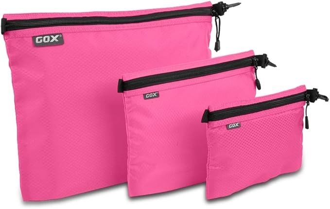 GOX 3 Pack Travel Toiletry Bag for Men Carry On Packing Organizer Zipper Pouch Portable Cosmetic Pouch Accessory Document Electronics (Pink)