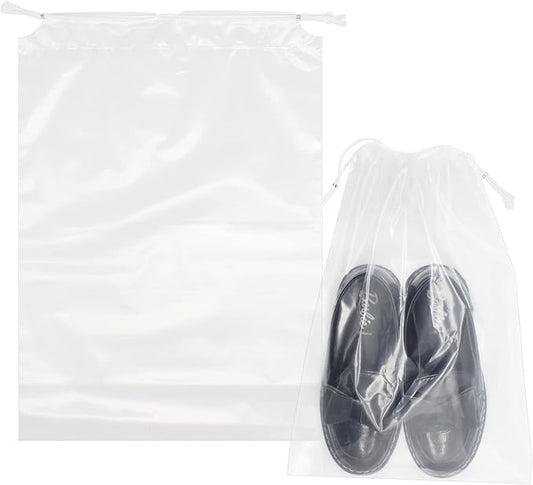 100 Pack 10x14 inch Transparent Shoe Bags for Travel Clear Shoes Storage Organizers Pouch with Cotton Draw Strings Shoe Dust Bags