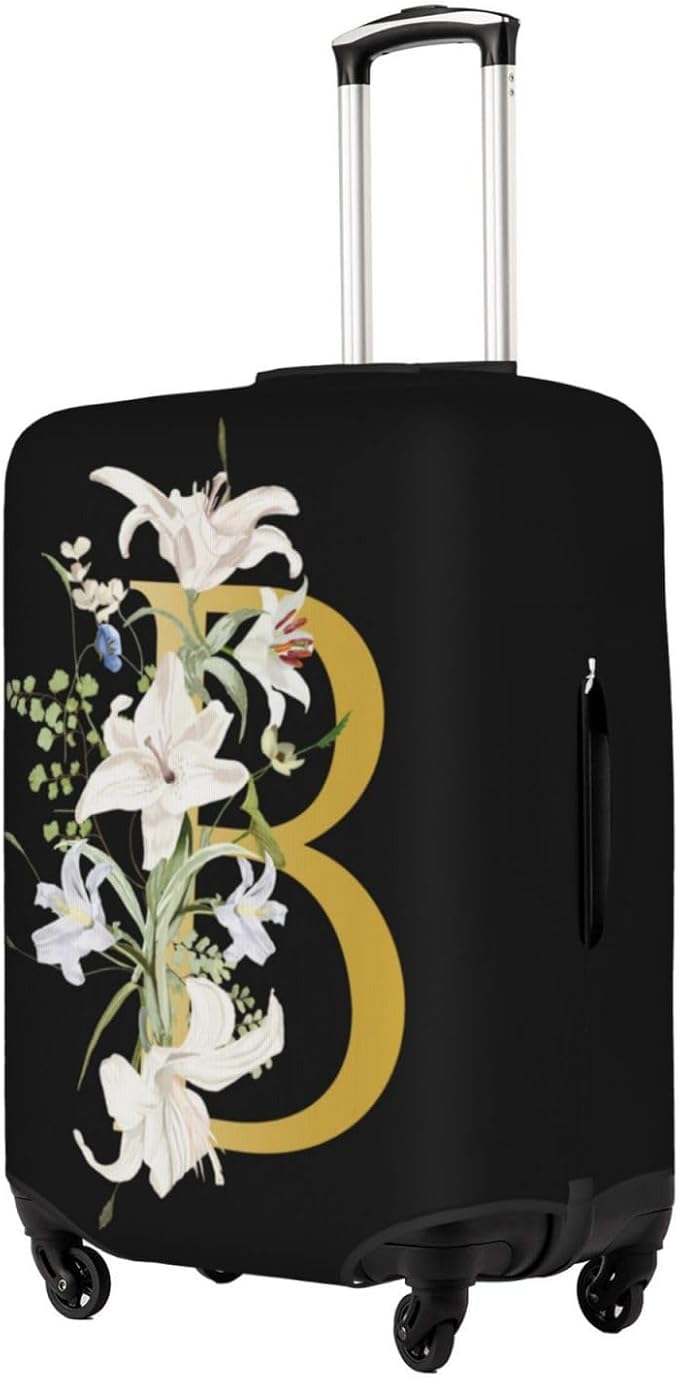 Decorative B Suitcase Protectors Elastic Washable Luggage Covers With Concealed Zippers For 18-32 Inch Luggage (Size M: Fits 22-24 Inch)