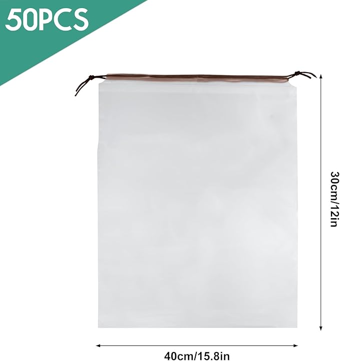 50 Pcs Shoe Bags for Travel, PLULON 15.7" x 11.8" Clear Drawstring Storage Bags Shoes Organizer for Packing Waterproof Dustproof Women Men Portable Travel Essentials