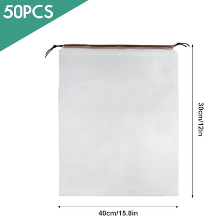 50 Pcs Shoe Bags for Travel, PLULON 15.7" x 11.8" Clear Drawstring Storage Bags Shoes Organizer for Packing Waterproof Dustproof Women Men Portable Travel Essentials