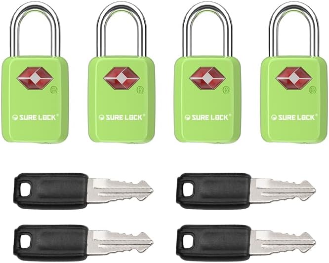 Sure Lock TSA Approved Luggage Locks Mini Size Lock with Keys for Travel, Zinc Alloy Body with Steel Shackle, Key Alike, Key Alike in The Same Package