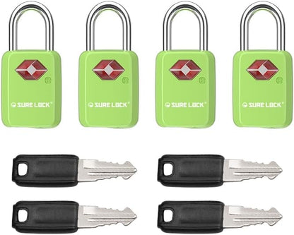 Sure Lock TSA Approved Luggage Locks Mini Size Lock with Keys for Travel, Zinc Alloy Body with Steel Shackle, Key Alike, Key Alike in The Same Package