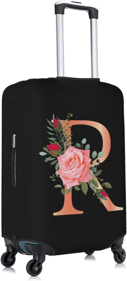 Floral Letter R Travel Luggage Cover Spandex Suitcase Protector Elastic Washable Stretch Suitcase Cover,Size L(Fit 25-28inch Suitcase)