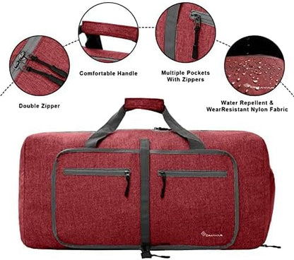 Dimayar 85L Travel Duffle Bag - Foldable Duffel Bag with Shoes Compartment - Overnight Bags Waterproof & Tear Resistant(Red)