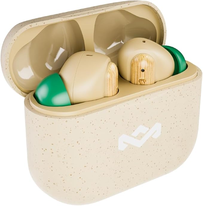 House of Marley Little Bird True Wireless Earbuds, Touch Controls, Built-in Mic, 24 Hours Playtime with Case, USB-C Quick Charge, Sustainable Materials, Movie and Gaming Mode, Cream