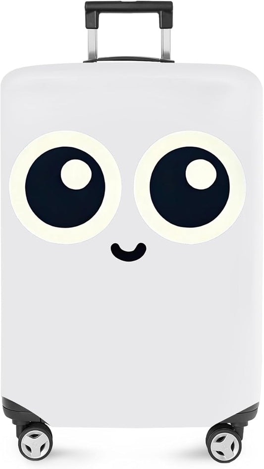ANNA QUEEN Cute Smiley Face Luggage Cover, White Cartoon Suitcase Protector with Big Eyes Design, Stretchable, Washable Travel Cover for 32-34 Inch Luggage